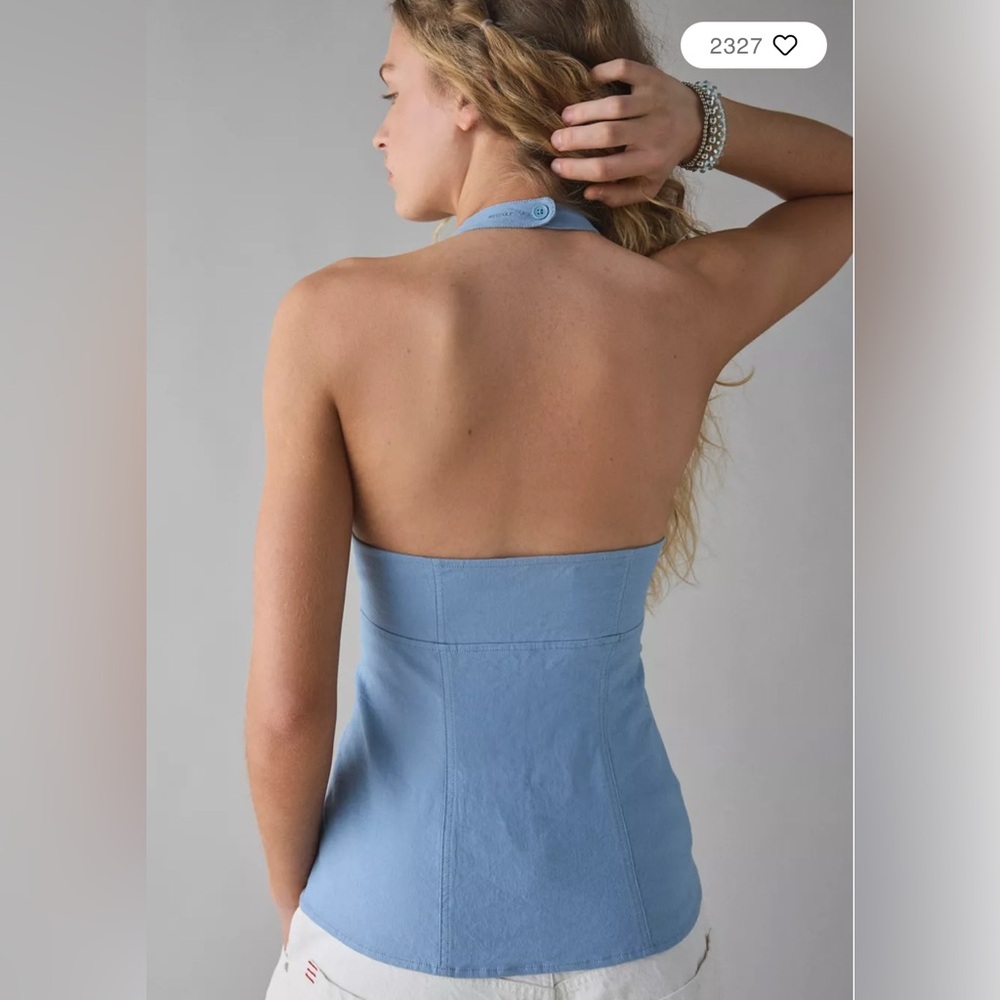 UO Sari Seamed Linen-Blend Halter Vest Top - Picture 2 of 6